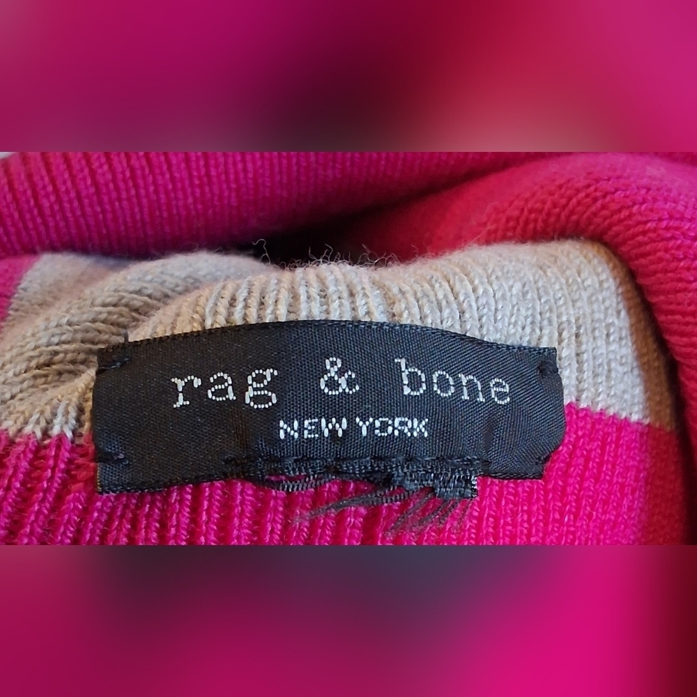 EUC Rag & Bone Addison Pink & Grey 2 Tone Merino Wool Casual Preppy Beanie Hat - Picture 7 of 7